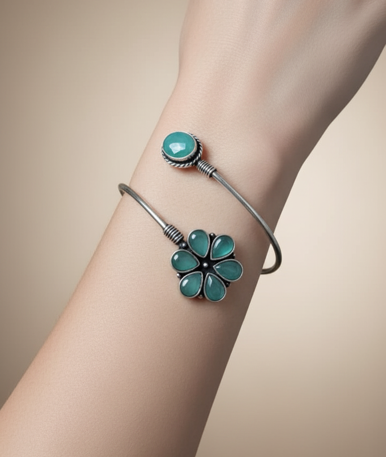 Oxidised Silver , free size adjustable stone bracelet for women