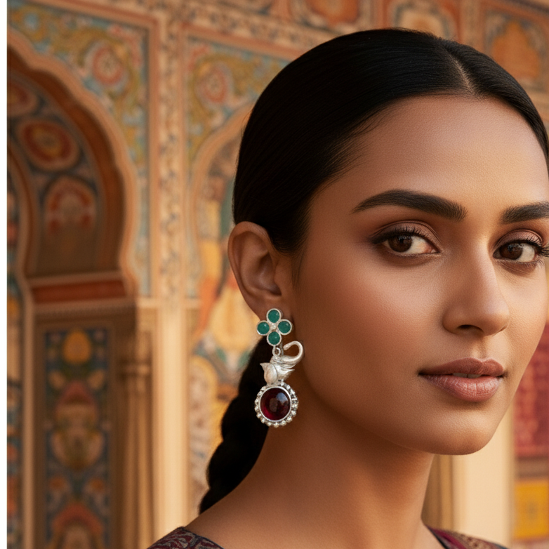 Kundan Stone Elephant Multicolor Drop Earrings