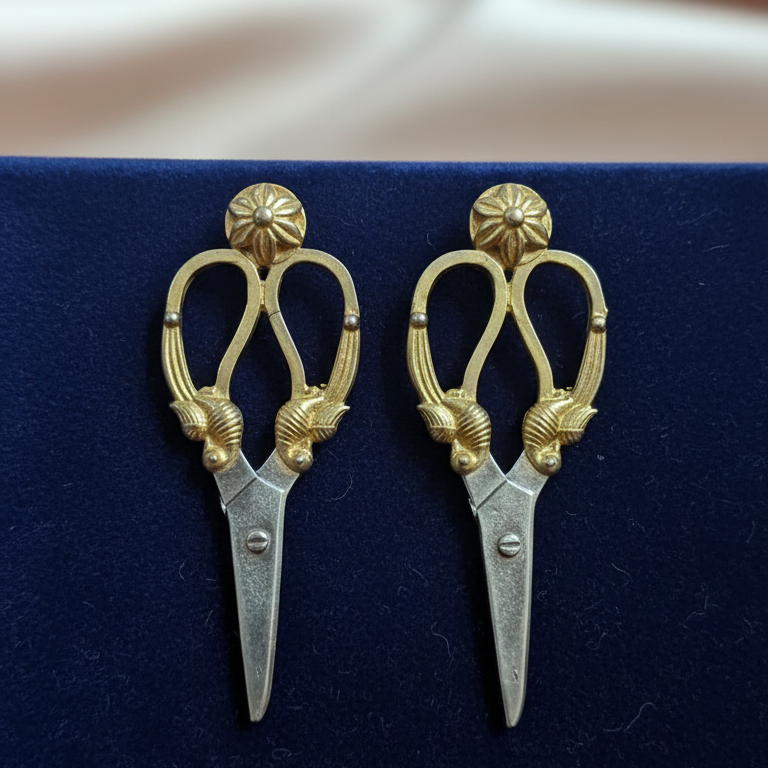 Pair of gold and silver scissors earrings