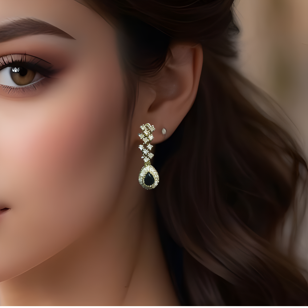Gold American Ad & Kundan Drop & Dangle Earrings