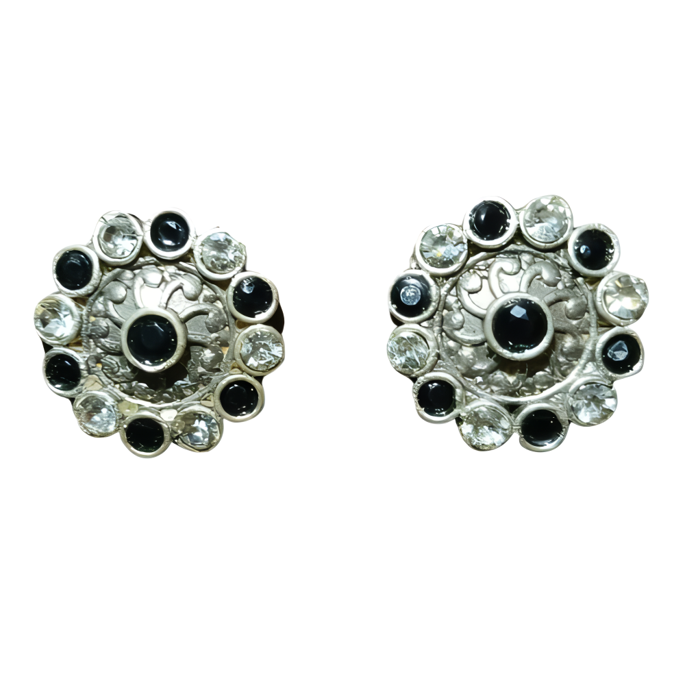 Pair of earrings with black and clear kundan stones