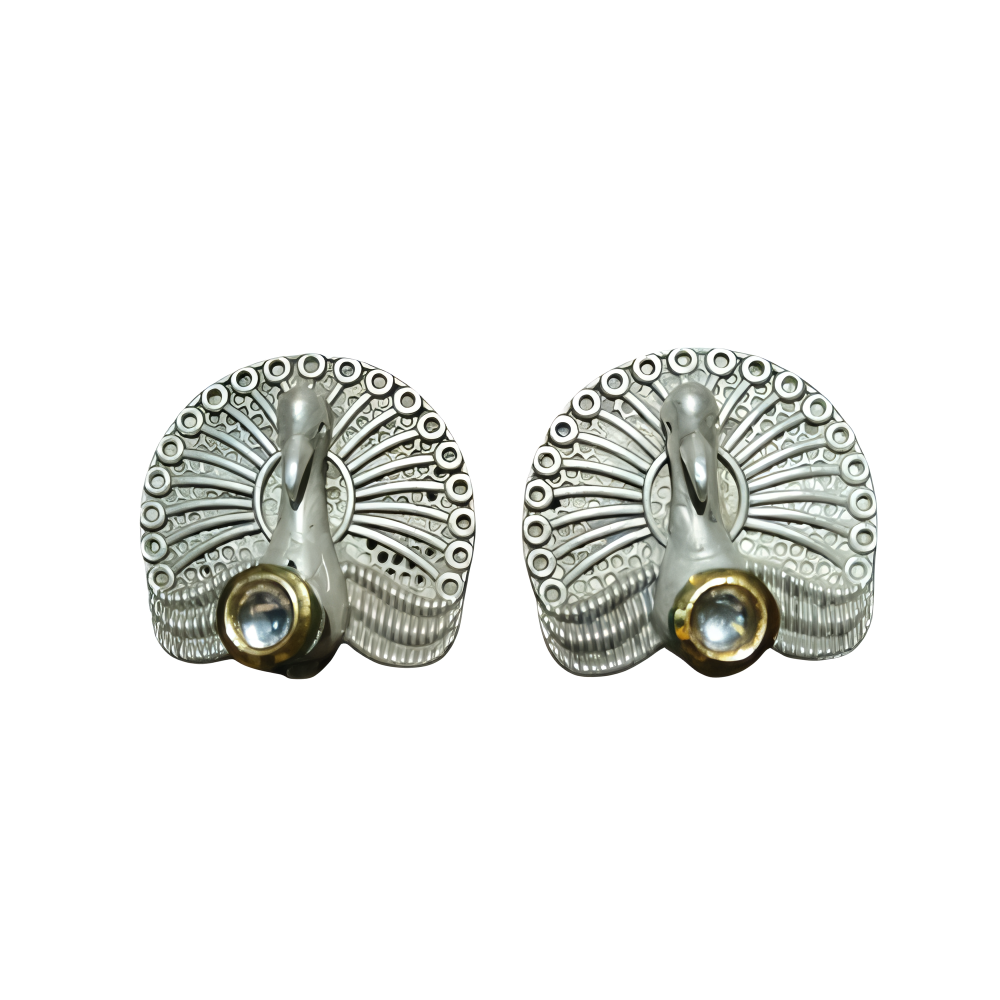 Dailywear pair of silver peacock feather earrings .