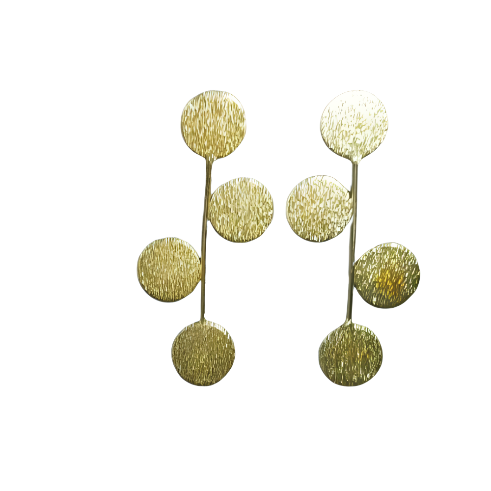 Statement Gold circular earrings on a white background