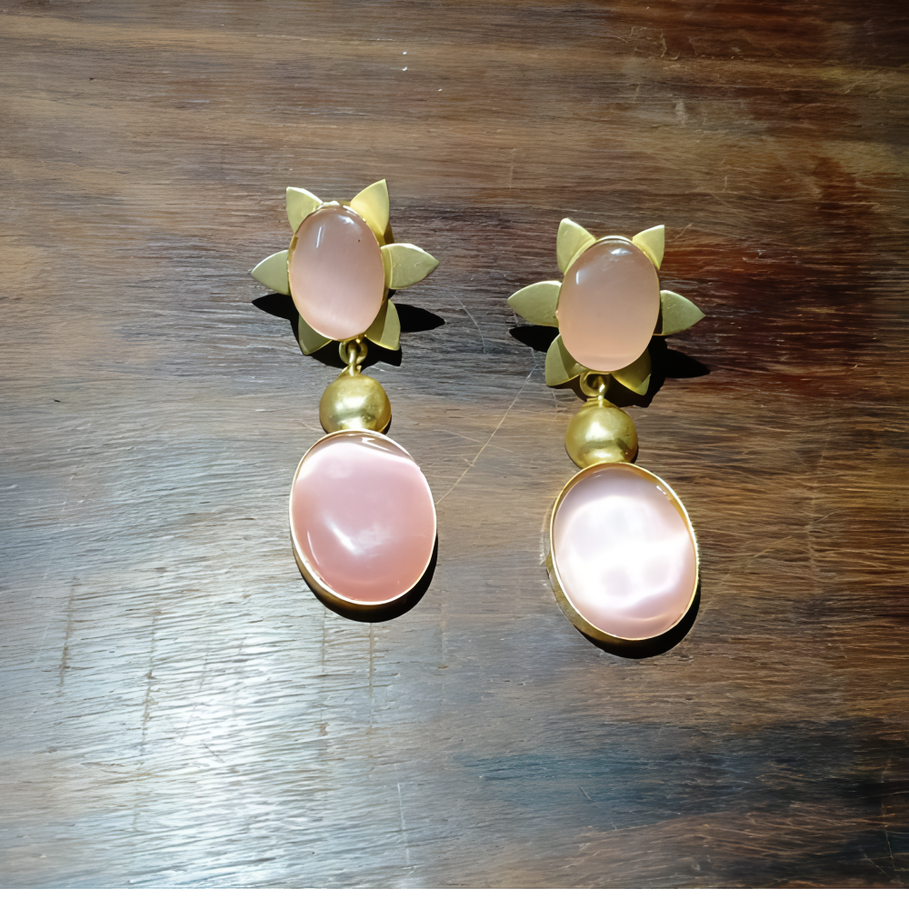 Pair of elegant dailywear earrings with pink stones and gold accents