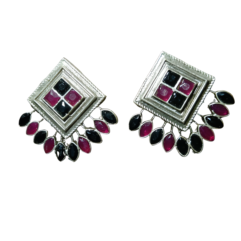 Black & Rani Ethnicwear Square Kundan Earrings