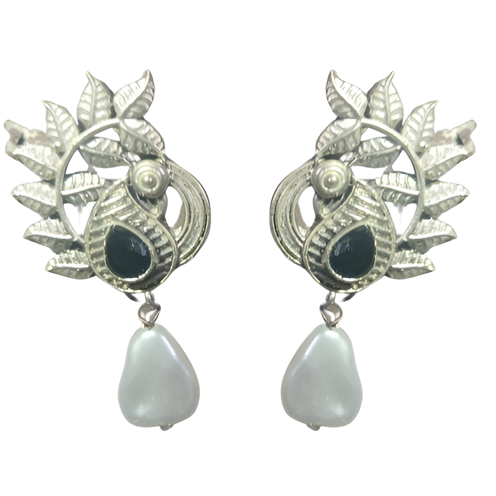 Antique pearl peacock design drop earrings