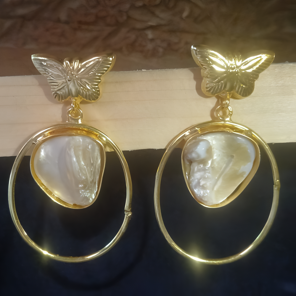 Fun Gold butterfly with circular designs earrings for women