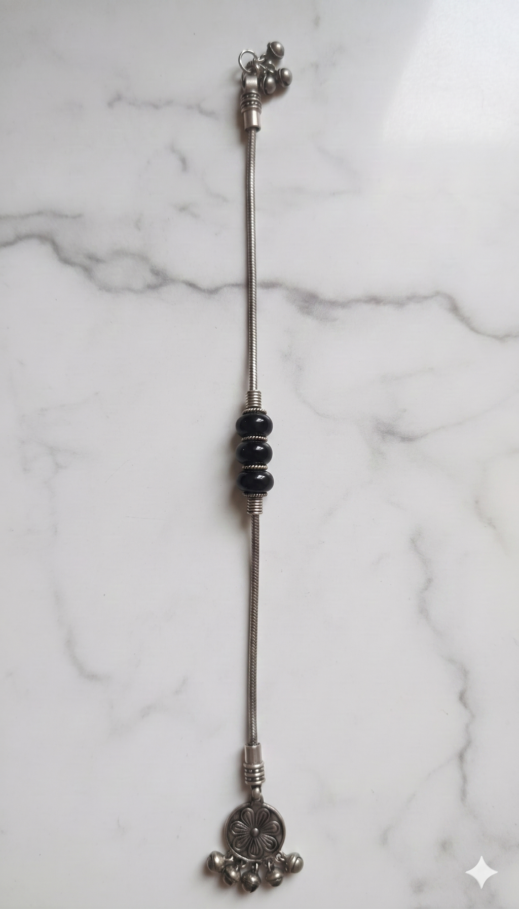 Oxidised Silver Black Bead Anklets for Women | Daily Wear, AK00080