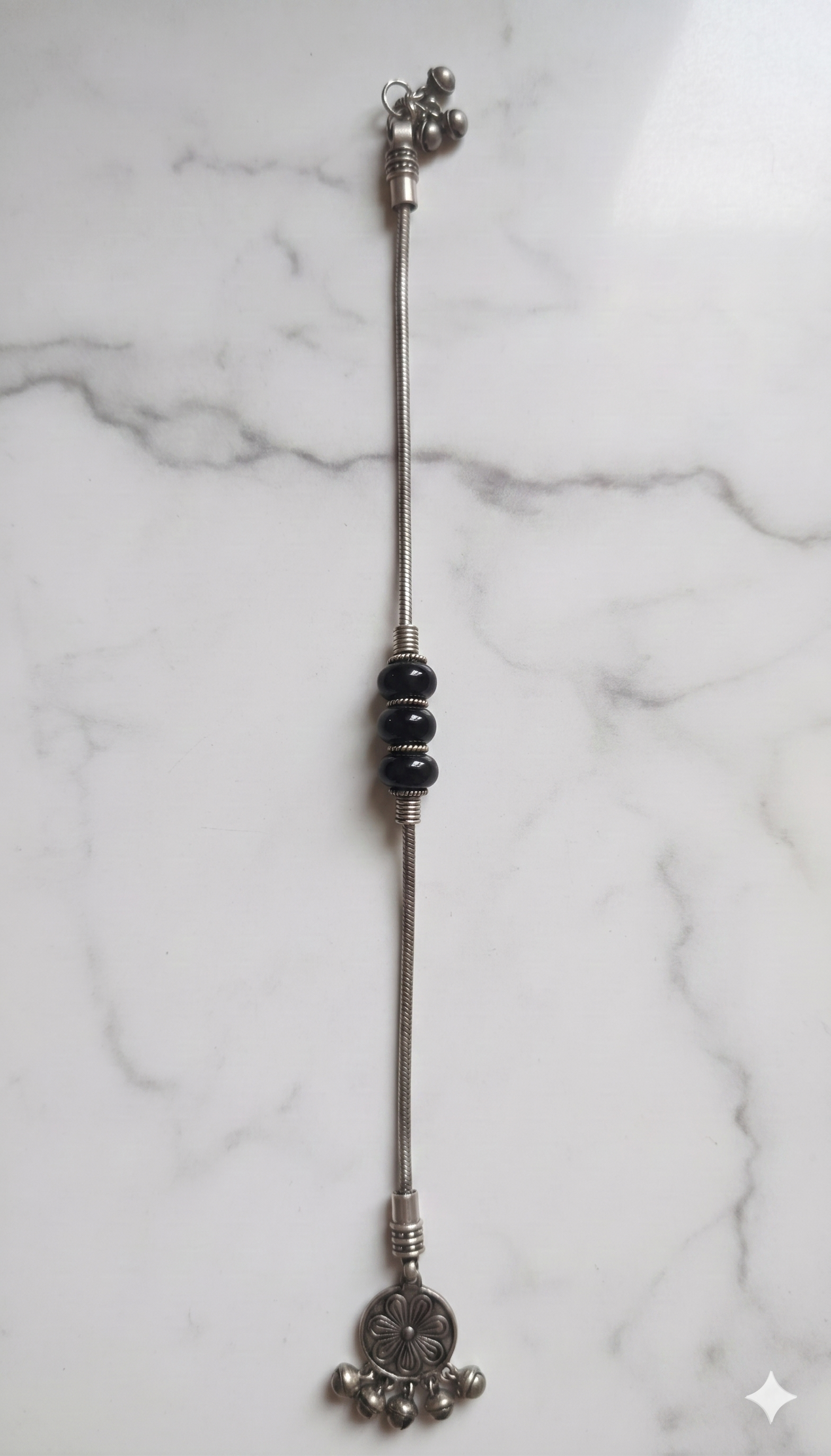 Oxidised Silver Black Bead Anklets for Women | Daily Wear, AK00080