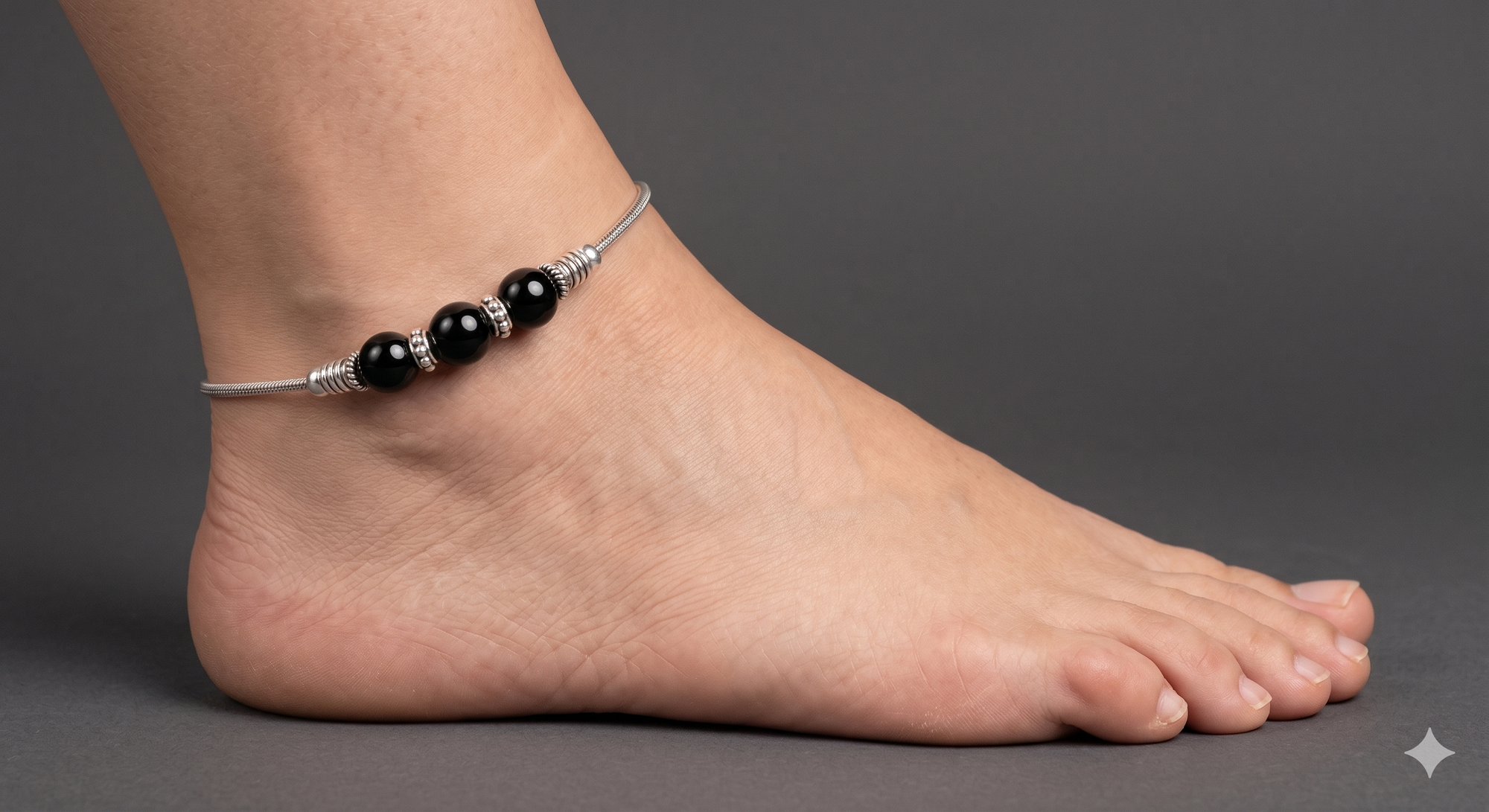 Oxidised Silver Black Bead Anklets for Women | Daily Wear, AK00080