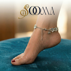 Closure Side of Silver Ankle Bracelet with adjustable chain on a woman's ankle