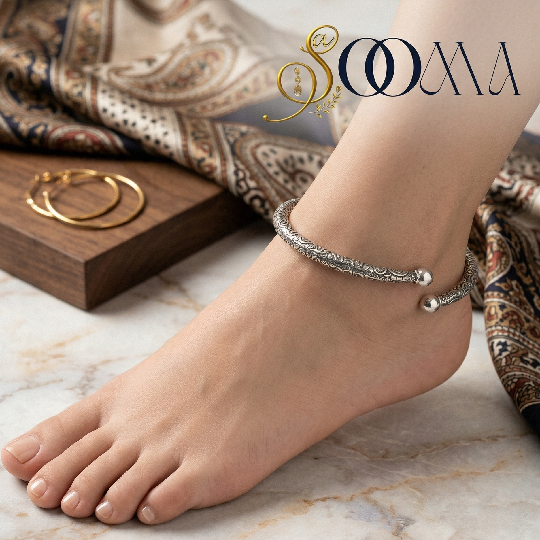 Closure Side of Nomadic Foot Anklet - Rajasthani Silver Kada