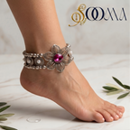 Elegant Silver Stone Kada Anklet - Perfect for the Modern Professional, AK00054