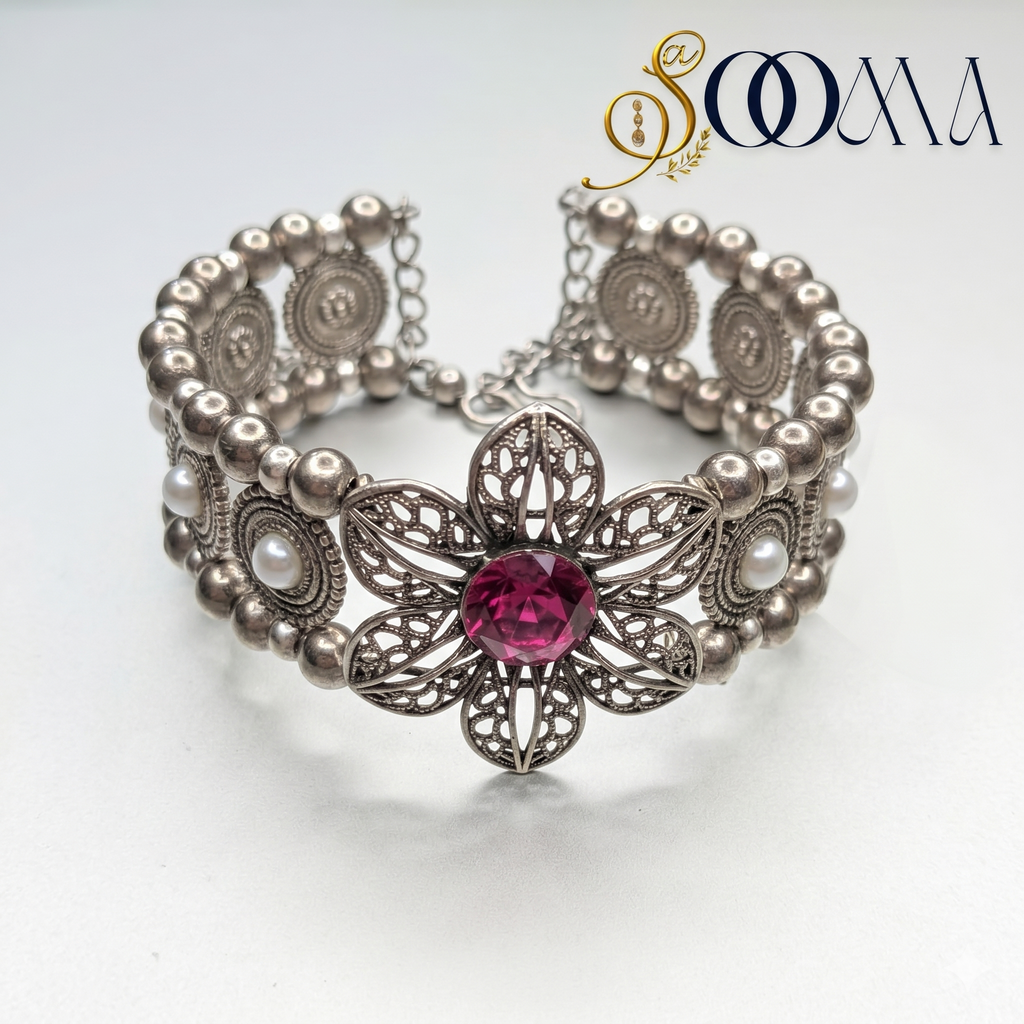 Elegant Silver Stone Kada Anklet - Perfect for the Modern Professional, AK00054