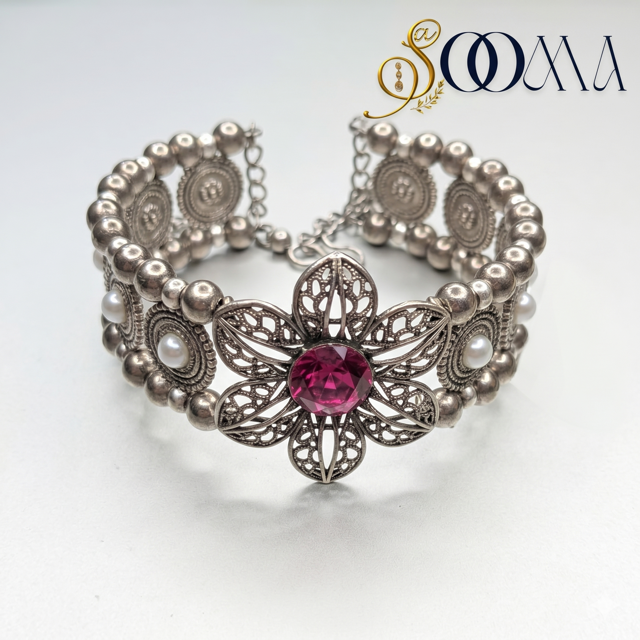 Elegant Silver Stone Kada Anklet - Perfect for the Modern Professional, AK00054