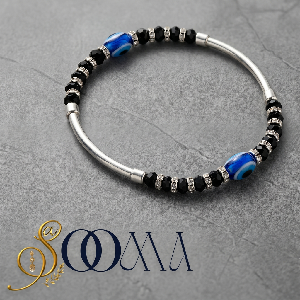 Sleek silver-toned protective evil eye ankle jewelry for professional outfits