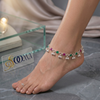 Adjustable multicolor silver anklet with delicate ghungroos for women