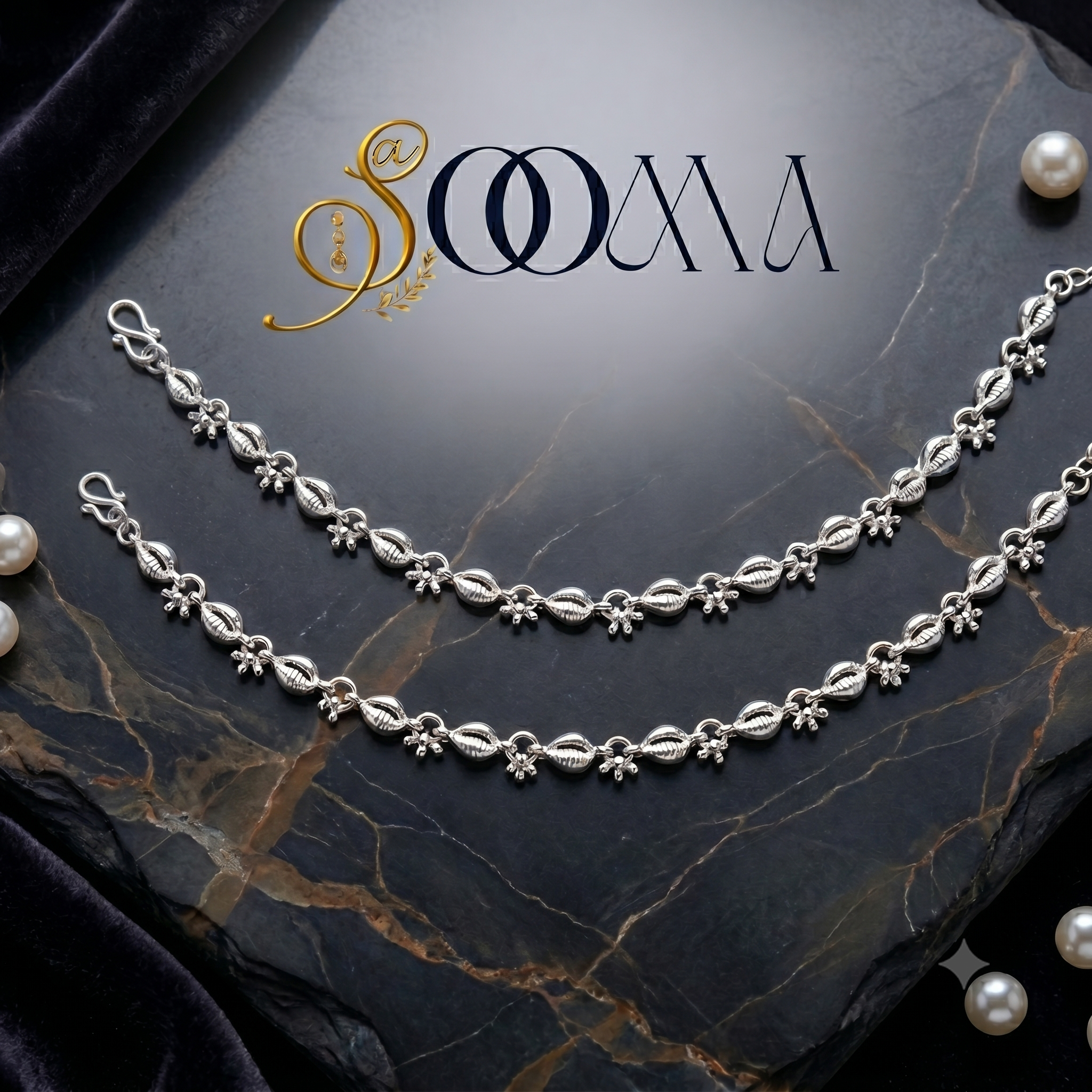 Adjustable daily wear white metal silver foot anklet on display