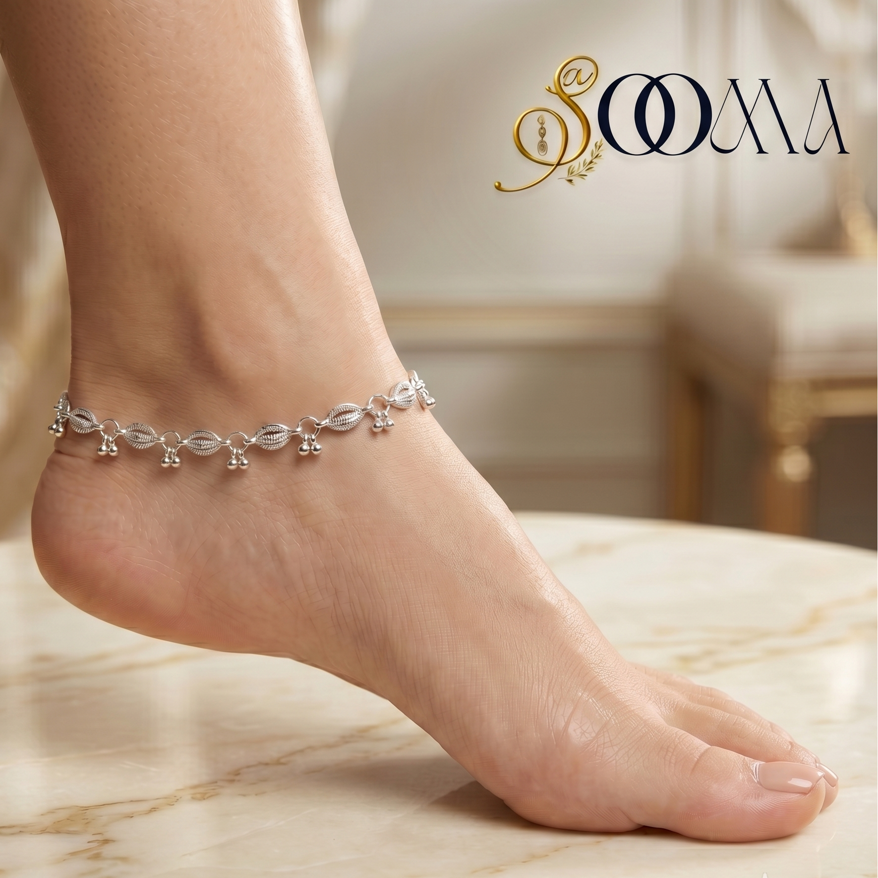 Designer white metal silver anklet for women