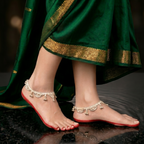 Traditional oxidized silver payal with detailed miniature jhumki charms