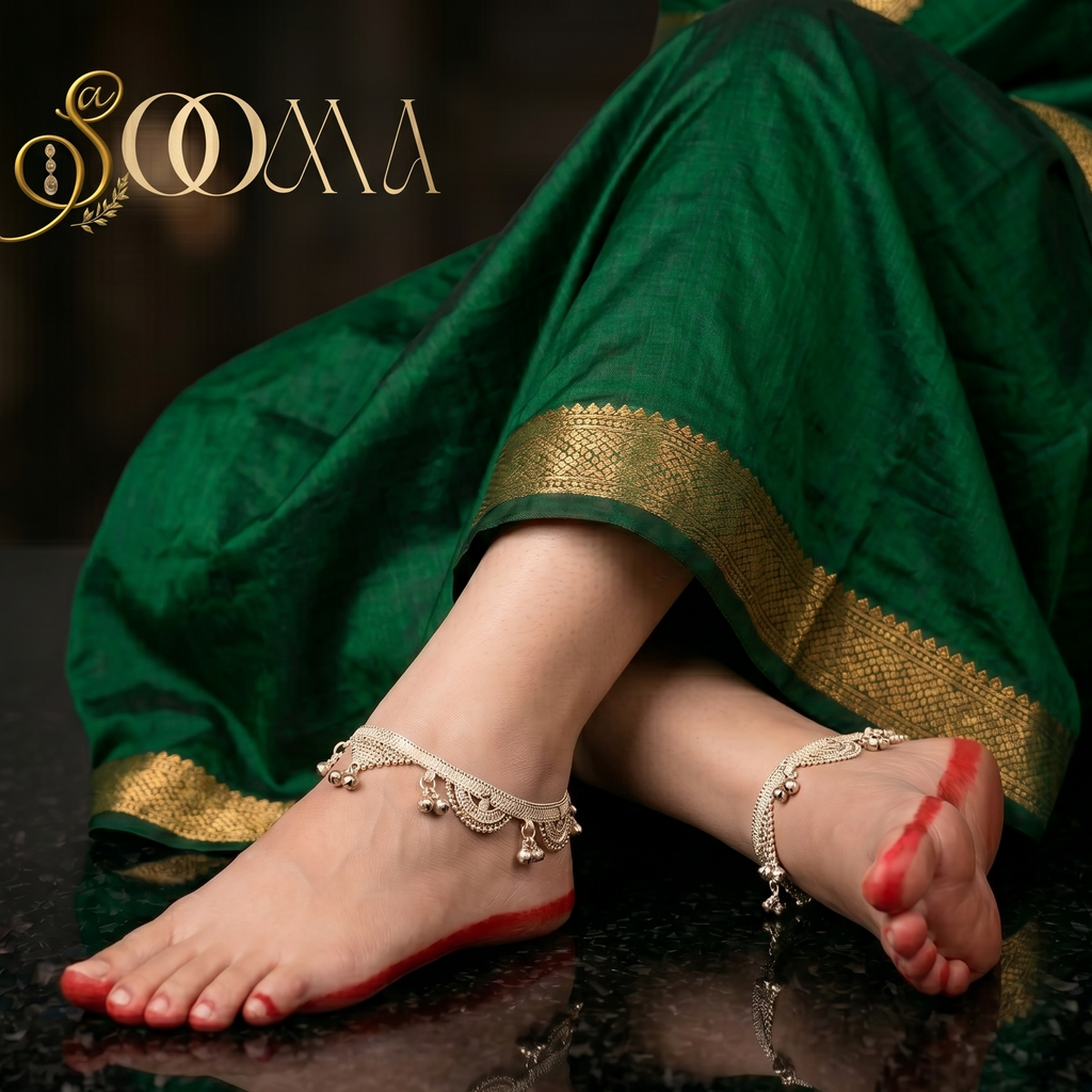 Antique silver-toned ethnic fusion anklet with intricate filigree texture