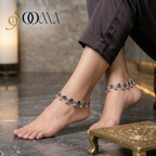 Square Stone Oxidized Silver Anklet | Black & Pink Payal, AK00067