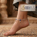 Designer Evil Eye Sliding Bead Anklet | Floral Silver Payal, AK00068