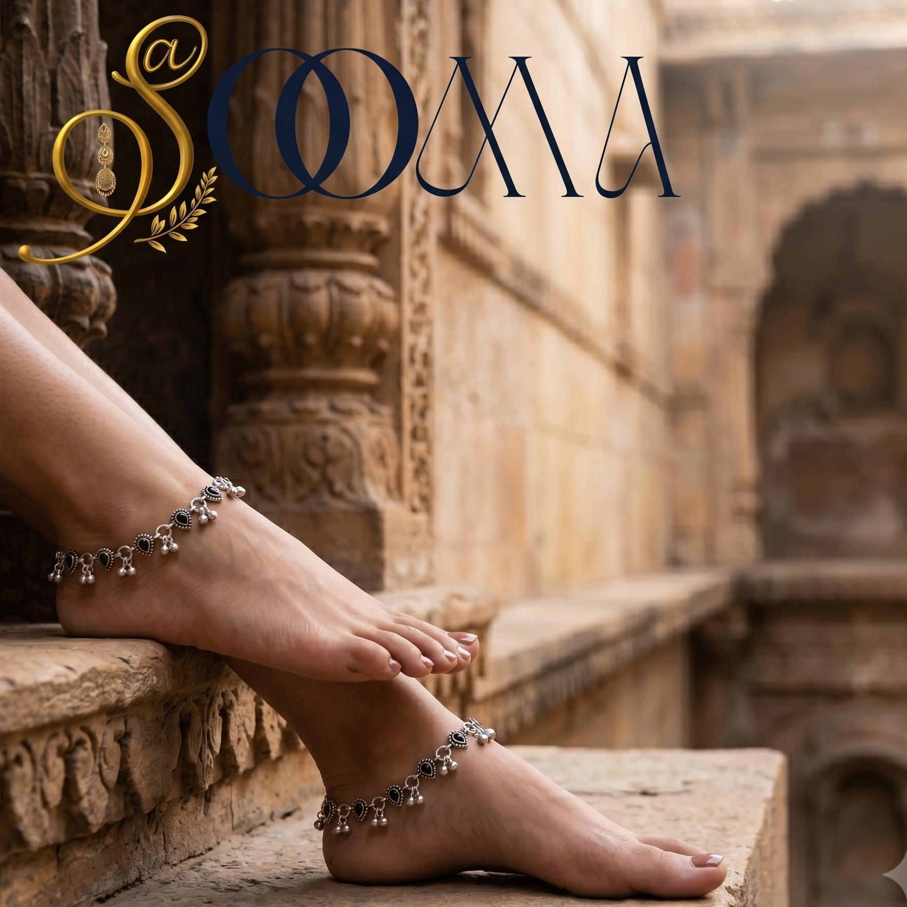 Handcrafted black stone foot jewelry for corporate and ethnic outfits