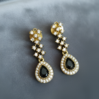 Lovely Black Ad Stone Partywear Drop Earrings for women, perfect for office or party. 