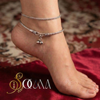 Inner Side of Rose Floral Anklet Kada Stacked with Snake Chain Metal Anklet