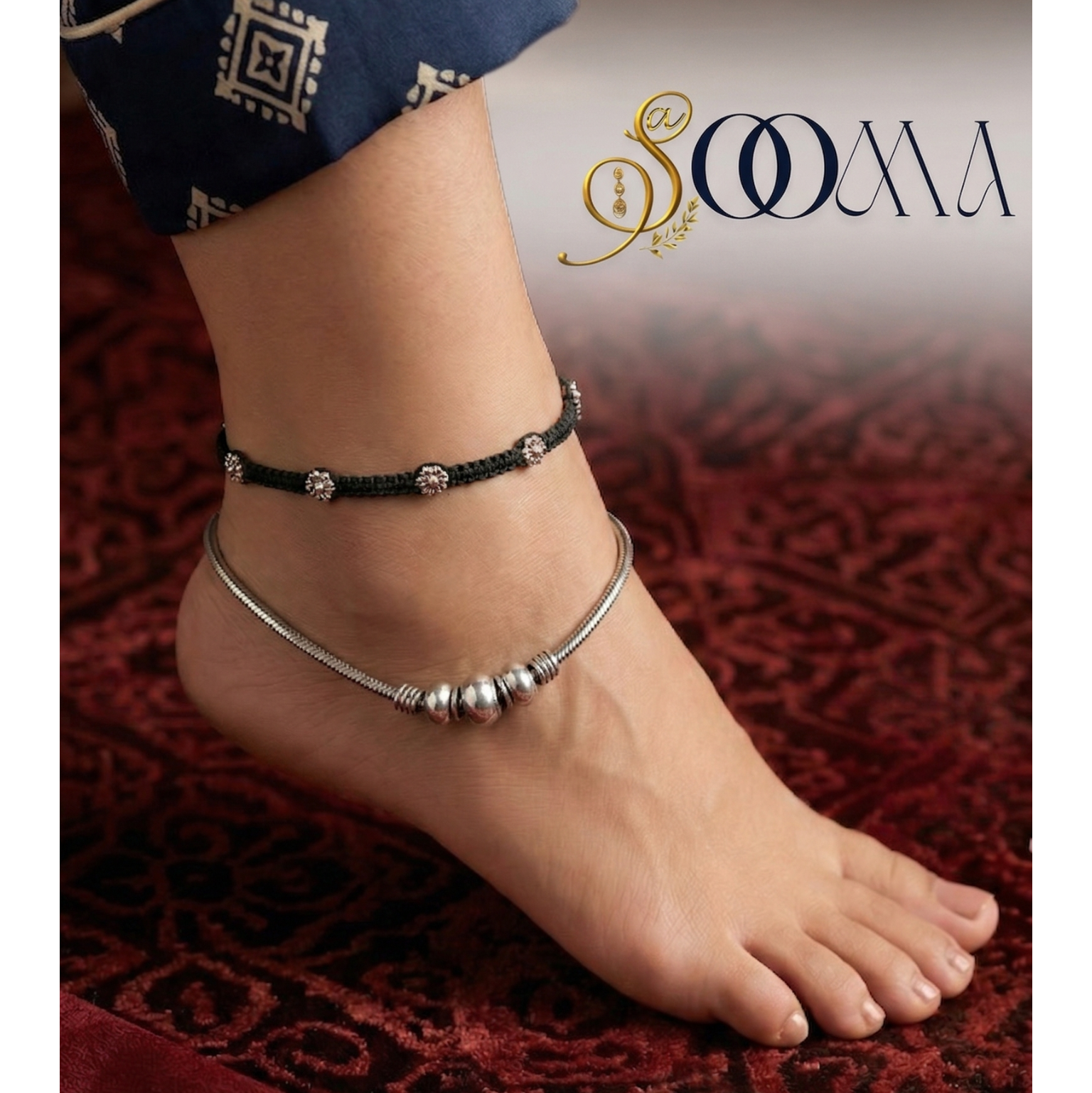 Ankle with sStylish Nazar Anklet Stack for Office Wear, brand 'Soom' visible