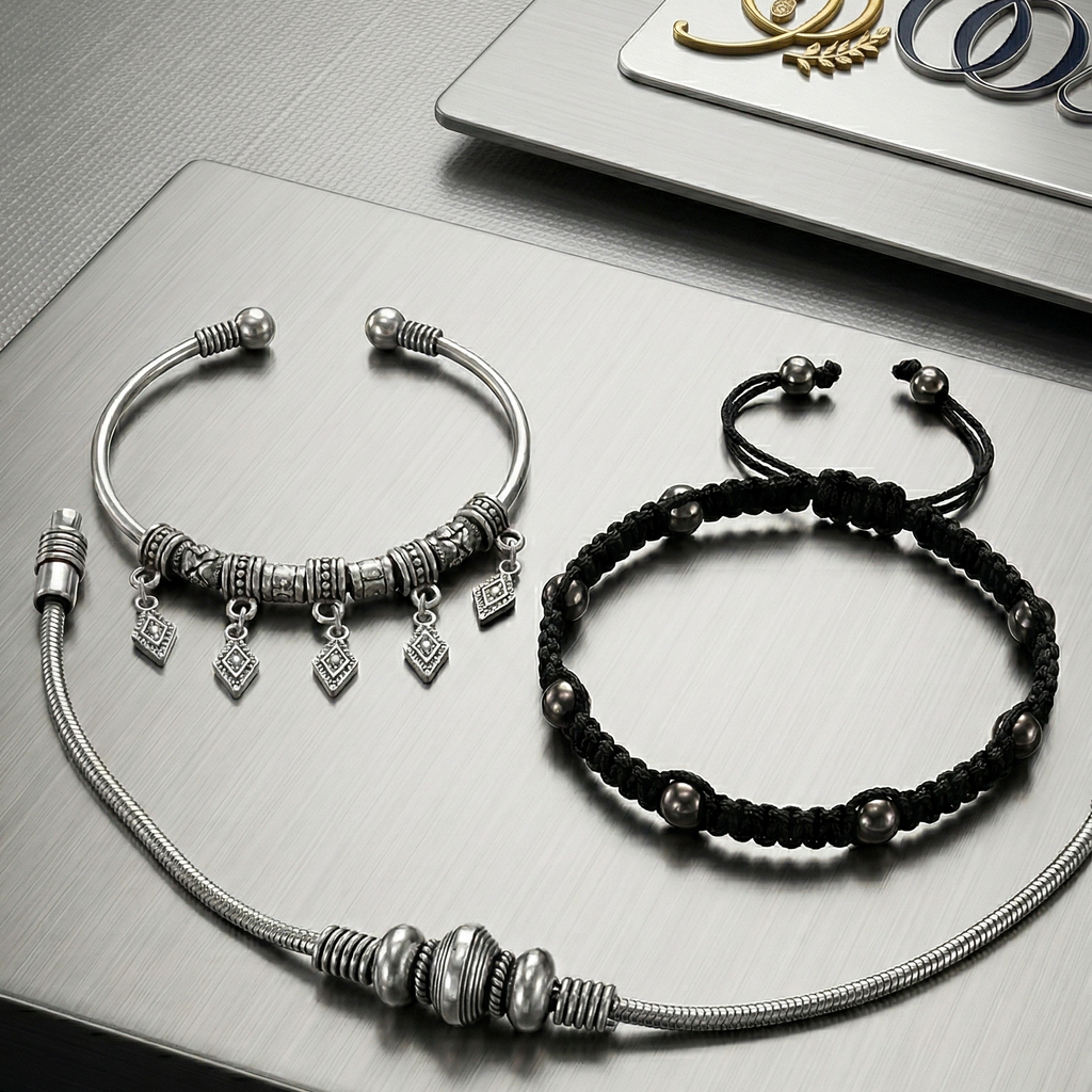 Elegant anklet stack featuring layered designs and a polished finish, perfect for office wear, on a textured surface with a sooma logo in the background.