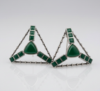 Oversized Triangle Stone Stud Earrings displayed on a model, showcasing their size and design.