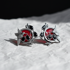 Multicolor Stone Oxidized Silver Bird Earrings on a white background