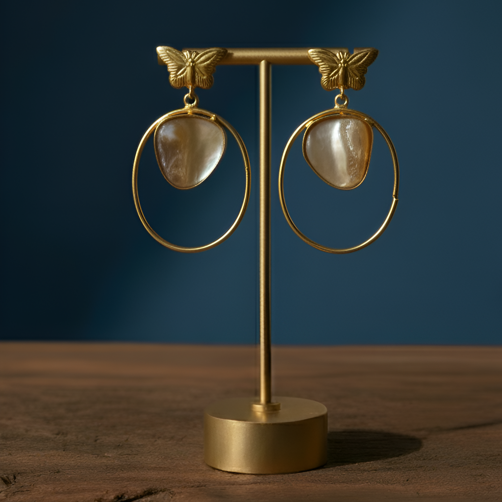 Natural stone arrow earrings with unique gold design for versatile officewear.