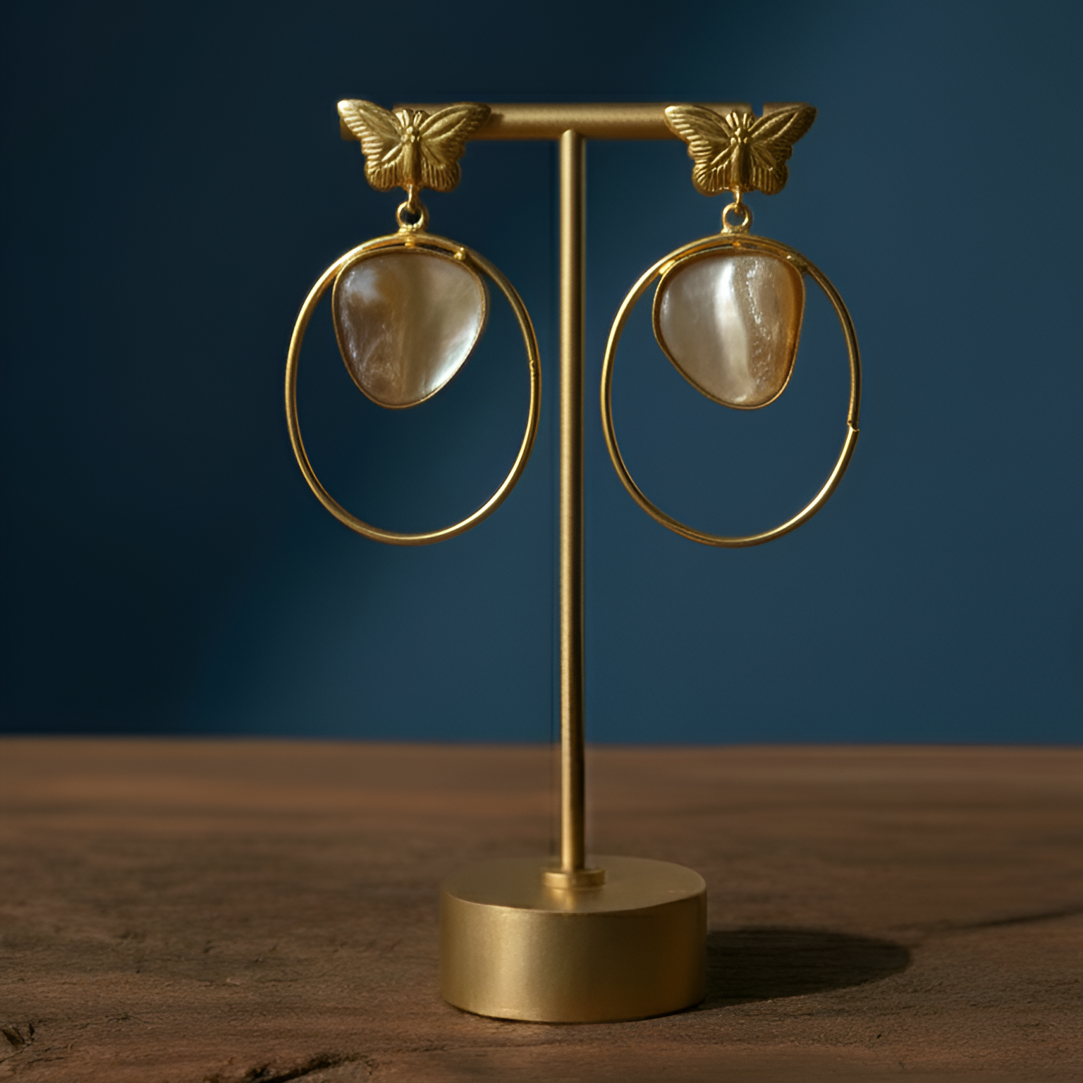 Natural stone arrow earrings with unique gold design for versatile officewear.