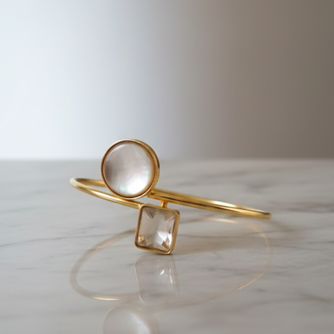 Elegant clear stone gold plated minimalist bracelet for women, office to party