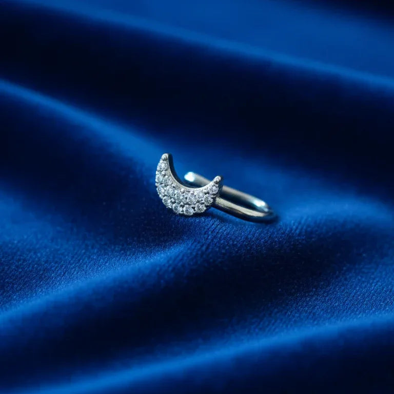 Celestial Charm: Moon Stud Nose Pin - No Piercing Needed, NP00006 - sooma