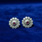 Pair of White & Pink Oxidized silver Kundan stud earrings