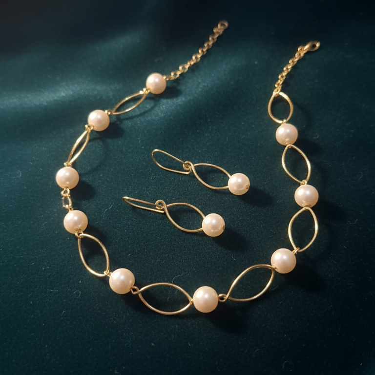 Elegant Contemporary Pearl Necklace set with matching earrings, perfect for office and festive wear.
