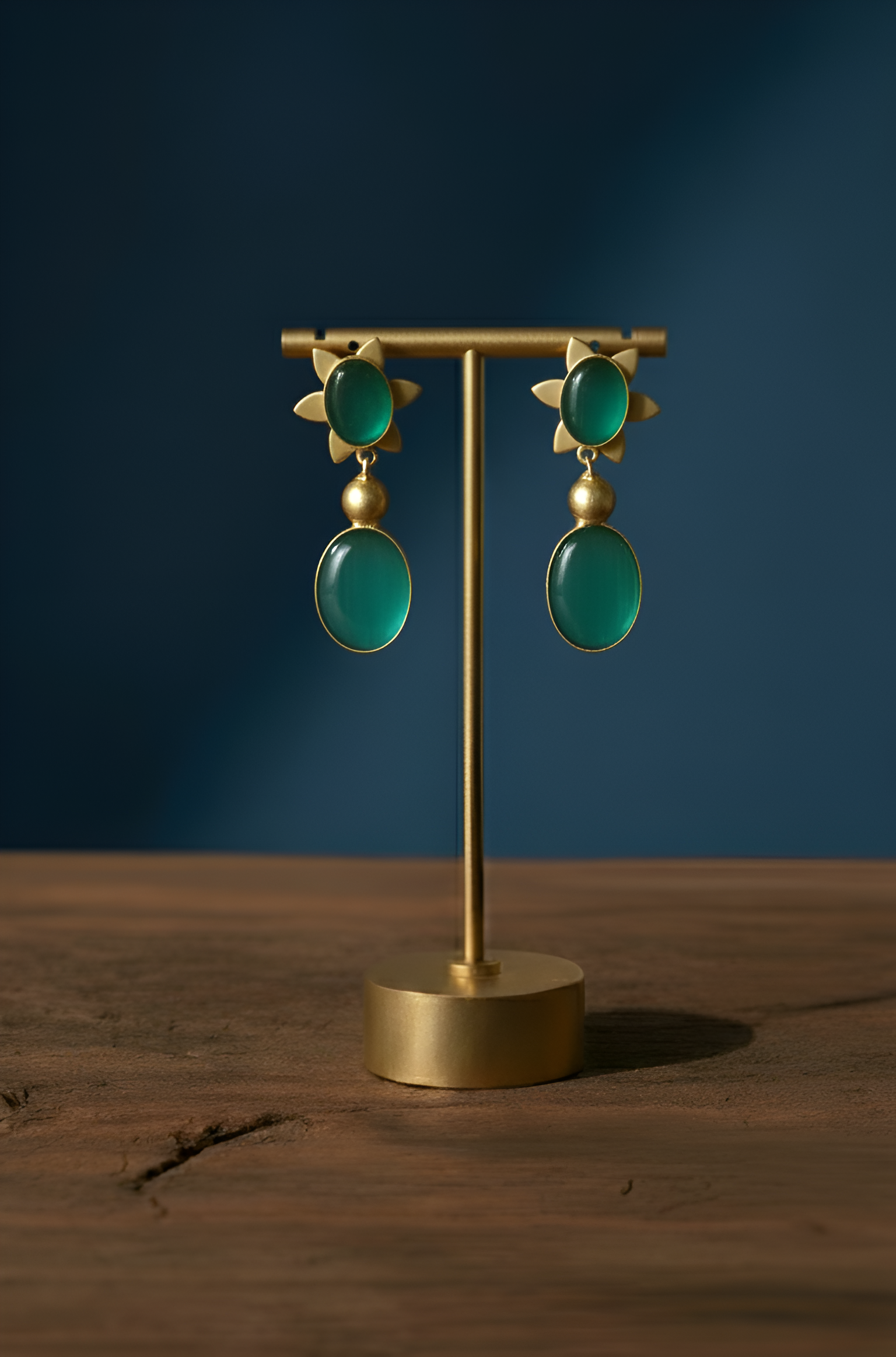 Elegant silver-tone Drop & Dangle Stone Earrings with green stones, perfect for office or party wear.