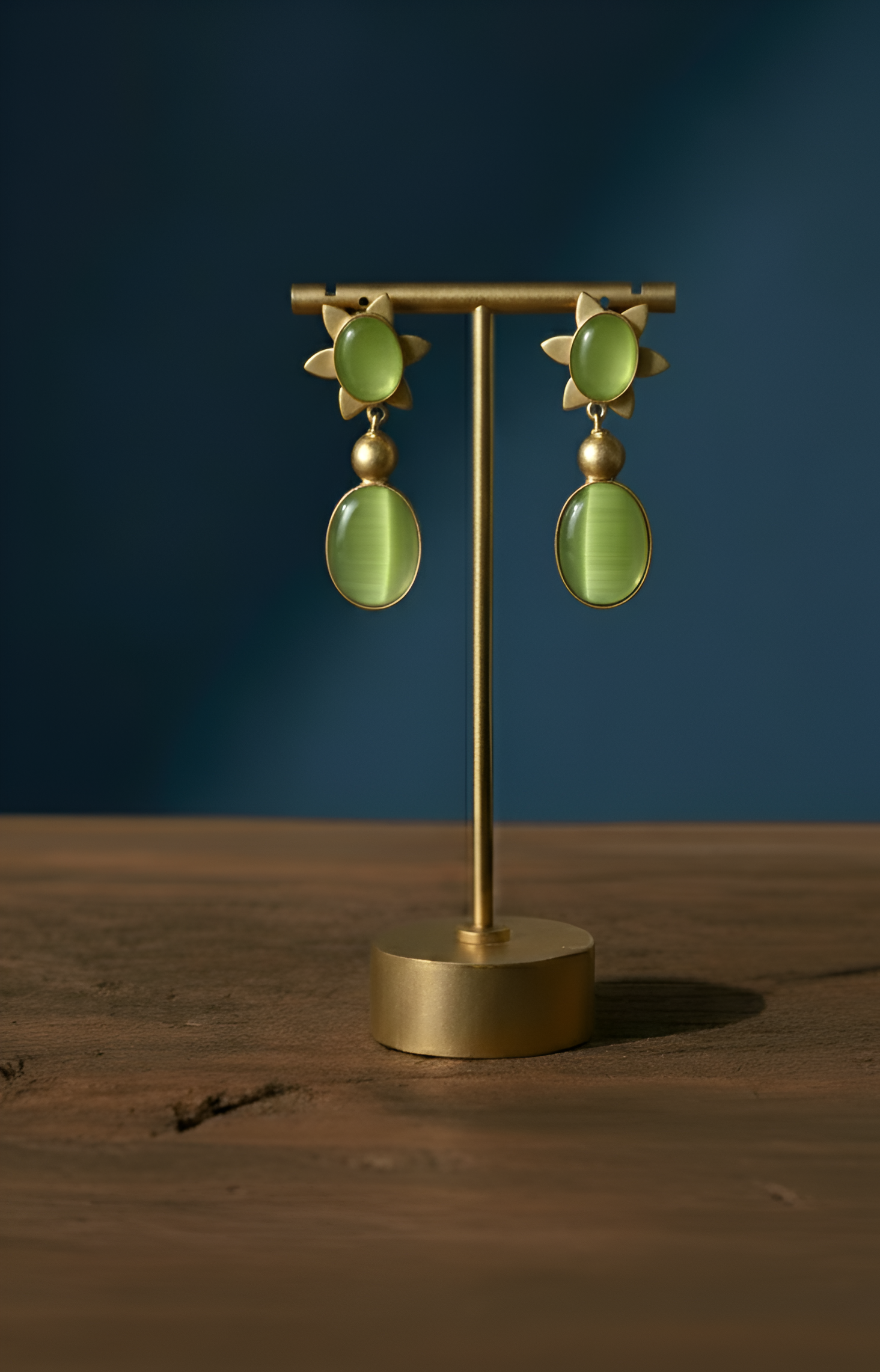 Elegant silver-tone Drop & Dangle Stone Earrings with greeni shyellow stones, perfect for office or party wear.