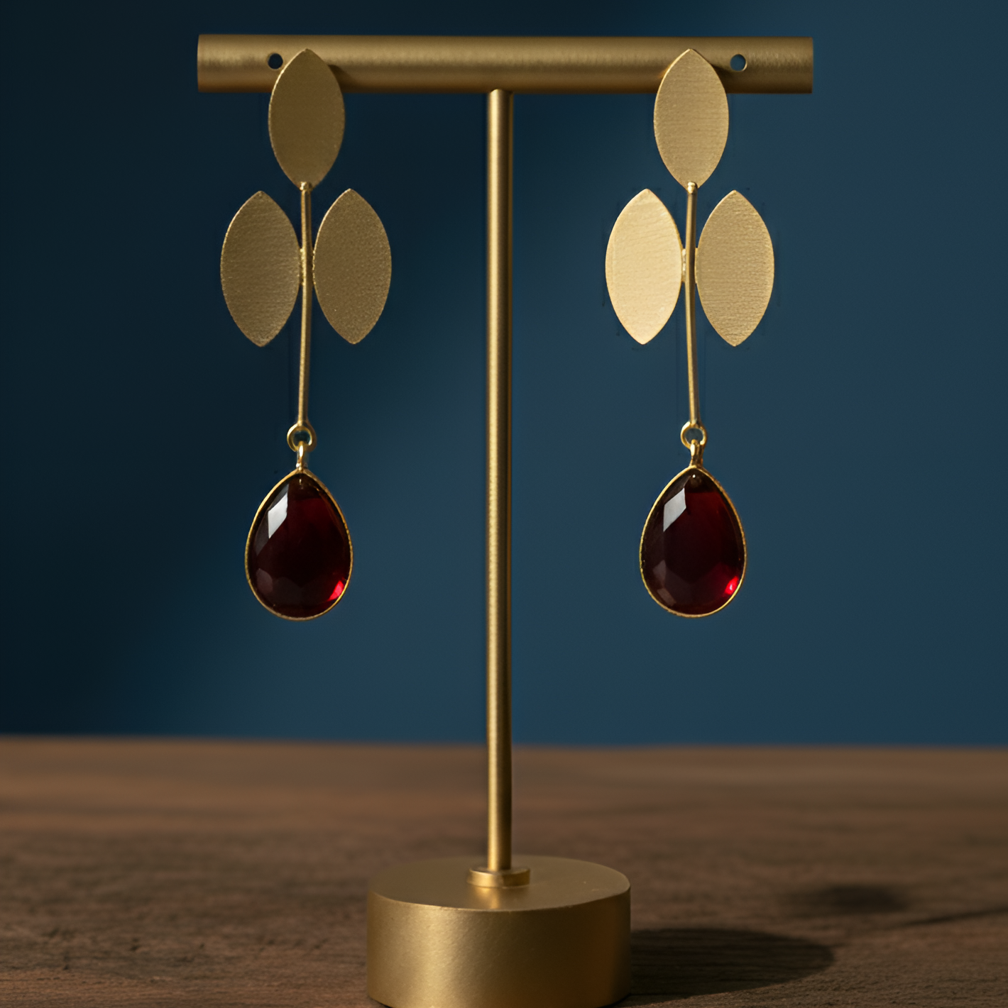 Exquisite floral gold red stone earrings for western dress, perfect for office and parties.