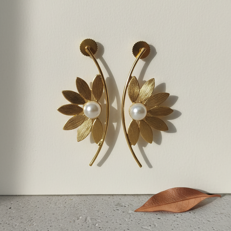 Beautiful gold floral statement earrings, office to weekend style