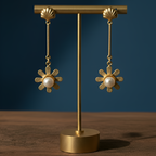 Exquisite floral gold pearl earrings for western dress, perfect for office and parties.