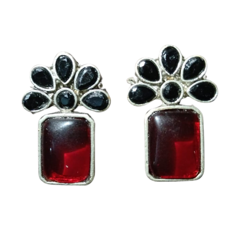 Oxidized Multicolor Stone Stud Earrings - Versatile Office Wear | [SOOMA], , OS00024