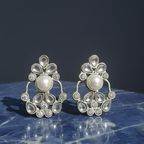 White Kundan Stud Earrings on Glossy Background