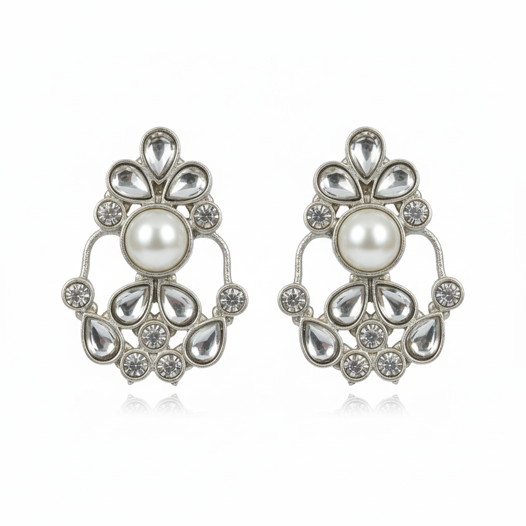 Pair of White Kundan Stud Earrings