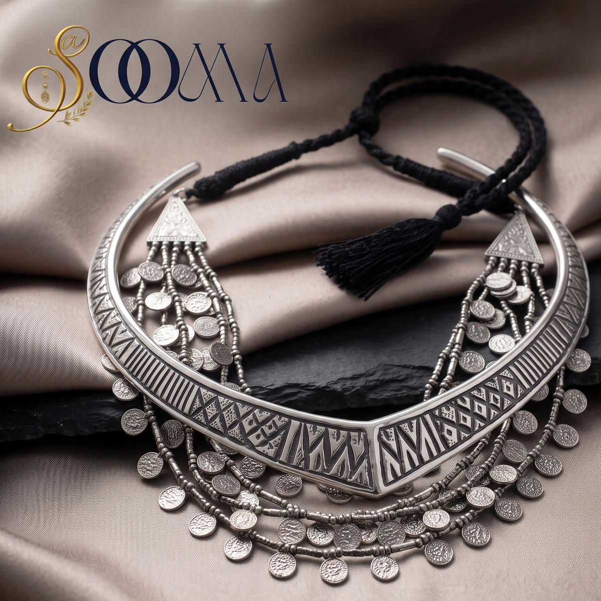 Silver Geometric V Hasli & Multi Layer Coin Necklace Stack | Sooma, Necklace Stack 14