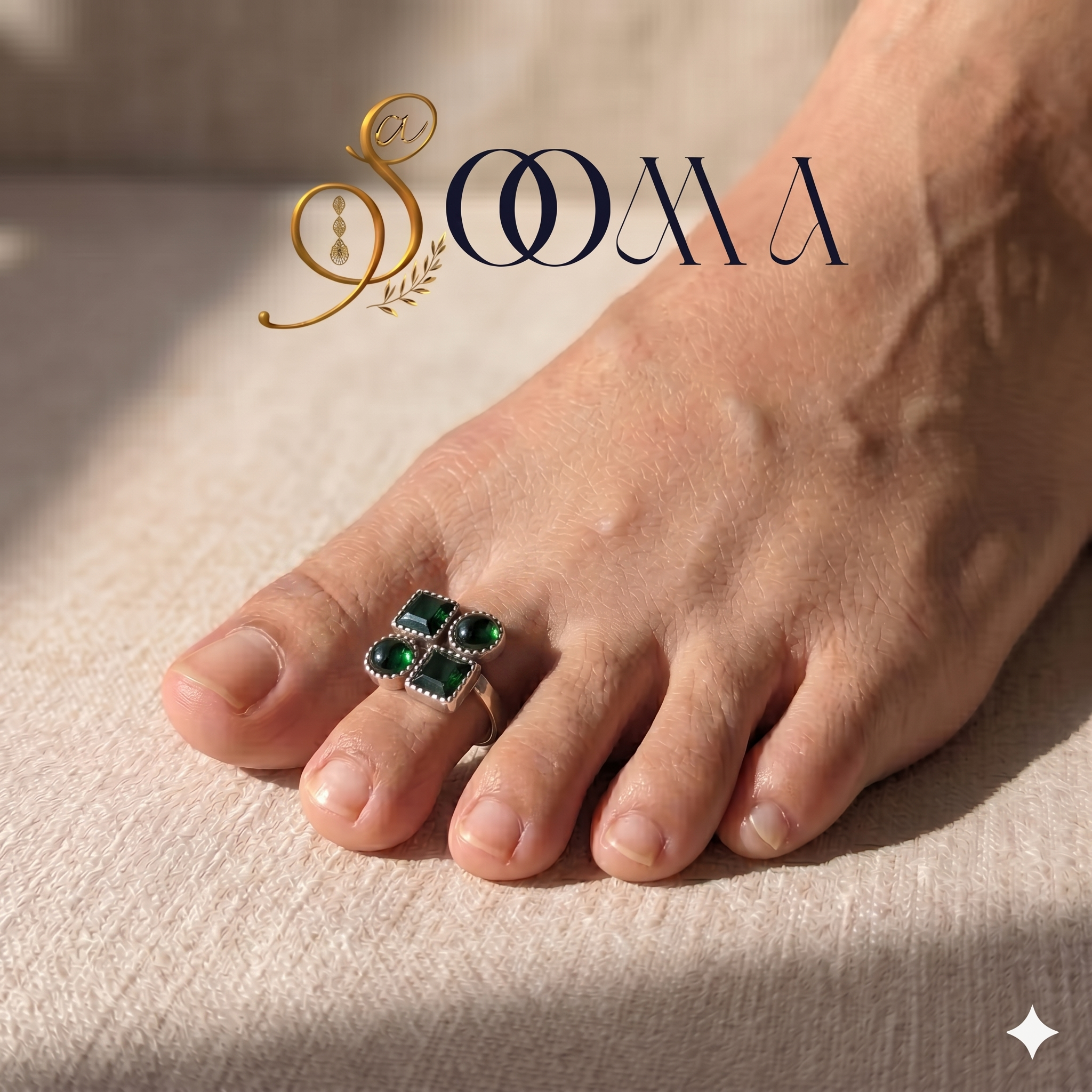 Silver Geometric Quad Green Toe Ring | Sooma, TR00011